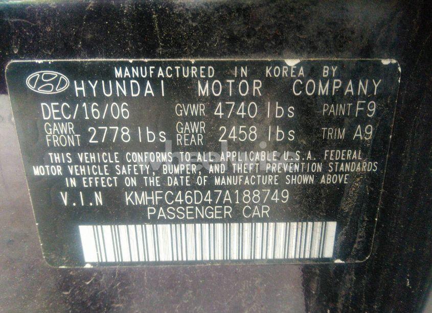 Photo 9 of 2007 Hyundai Azera GLS (VIN KMHFC46D47A188749)