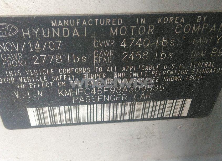 Photo 9 of 2008 Hyundai Azera LIMITED (VIN KMHFC46F98A309536)