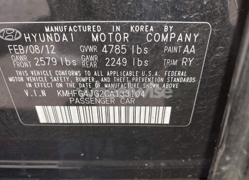 Photo 9 of 2012 Hyundai Azera (VIN KMHFG4JG2CA133104)