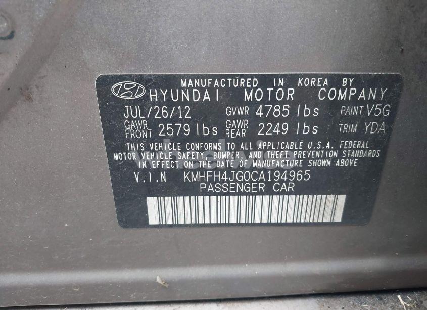 Photo 9 of 2012 Hyundai Azera (VIN KMHFH4JG0CA194965)