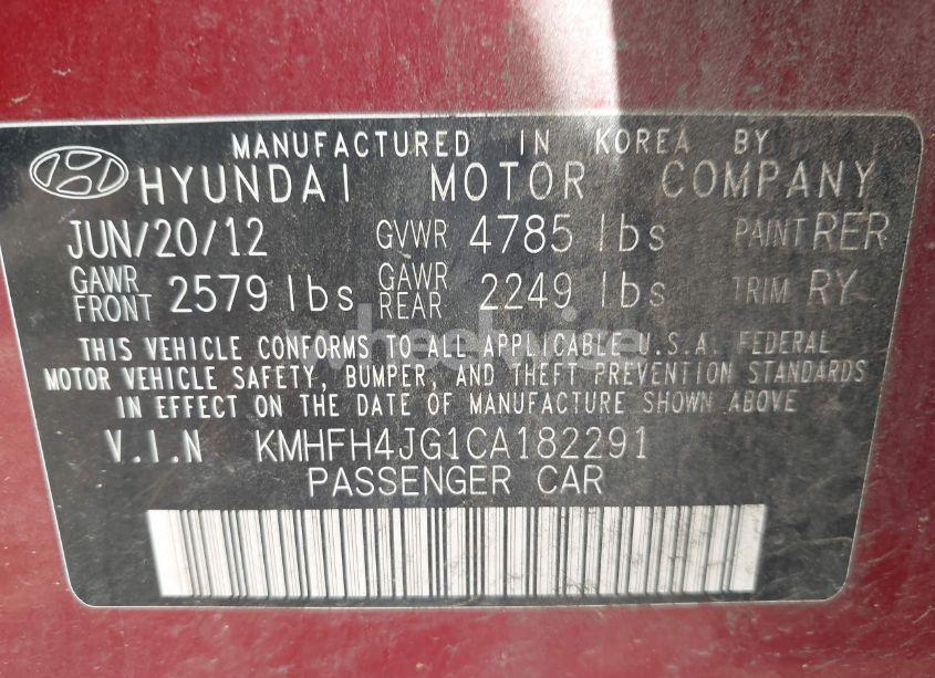 Photo 9 of 2012 Hyundai Azera (VIN KMHFH4JG1CA182291)