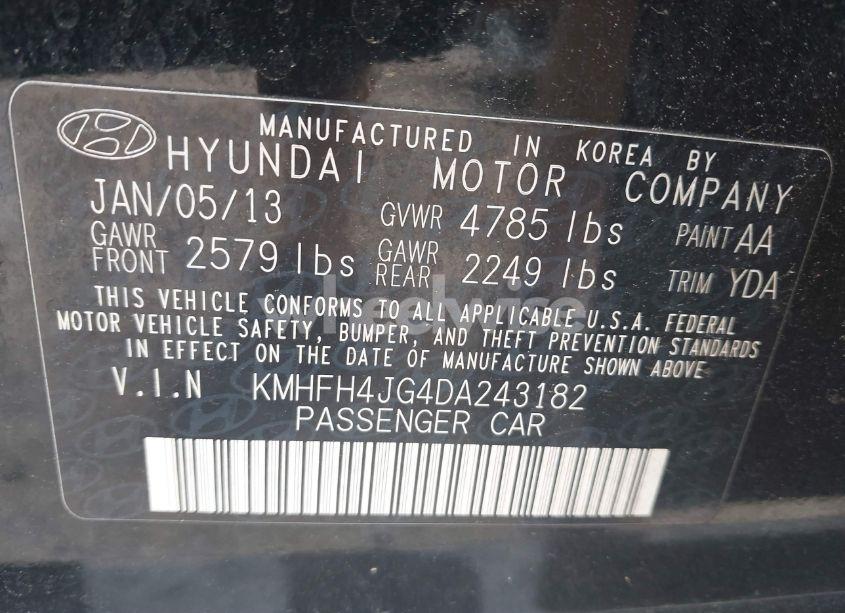 Photo 9 of 2013 Hyundai Azera (VIN KMHFH4JG4DA243182)