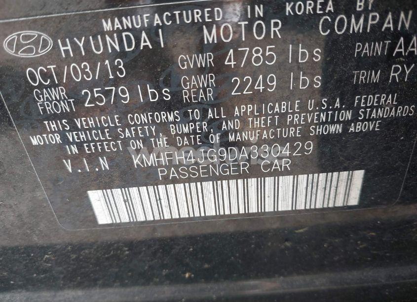 Photo 9 of 2013 Hyundai Azera (VIN KMHFH4JG9DA330429)