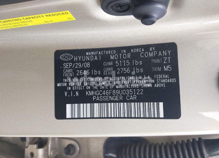 Photo 9 of 2009 Hyundai Genesis 4.6 (VIN KMHGC46F89U035122)