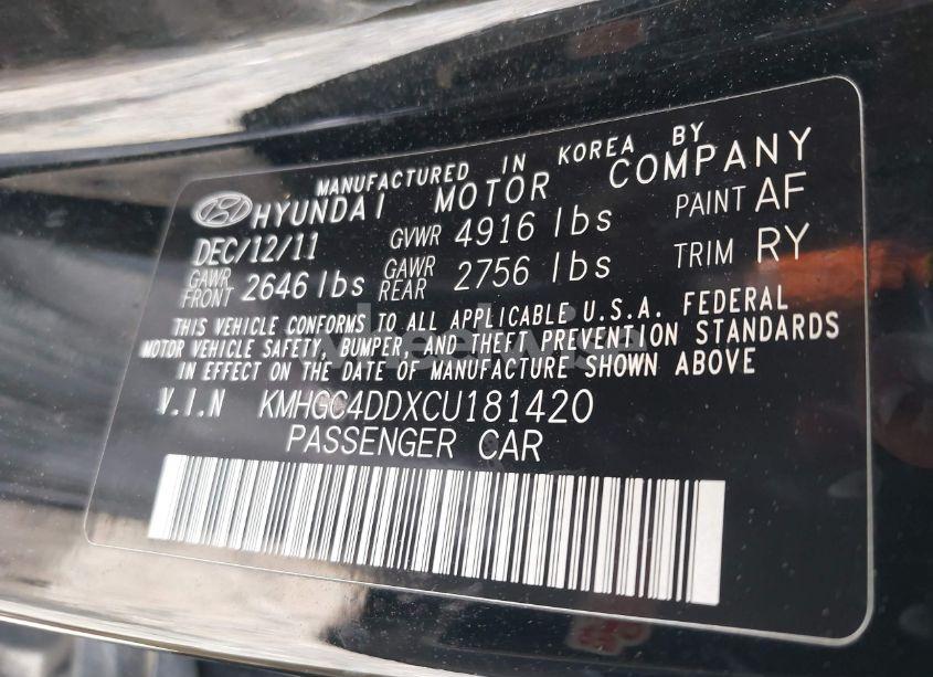 Photo 9 of 2012 Hyundai Genesis 3.8 (VIN KMHGC4DDXCU181420)