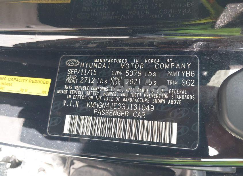 Photo 9 of 2016 Hyundai Genesis 3.8 (VIN KMHGN4JE3GU131049)