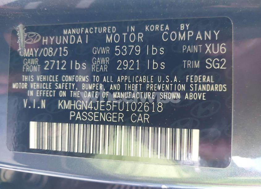 Photo 9 of 2015 Hyundai Genesis 3.8 (VIN KMHGN4JE5FU102618)