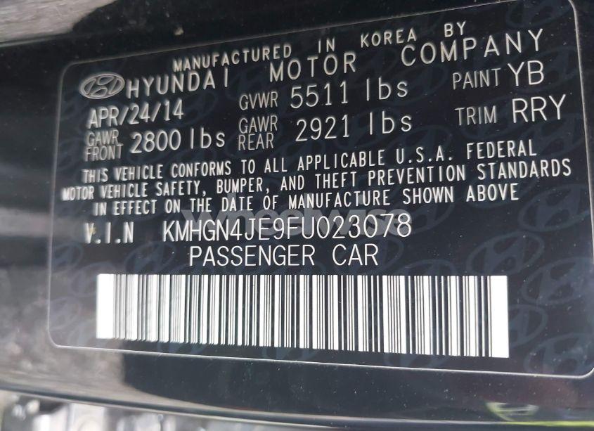 Photo 9 of 2015 Hyundai Genesis 3.8 (VIN KMHGN4JE9FU023078)