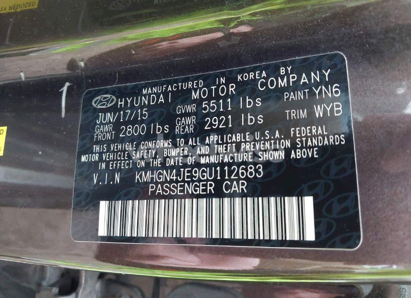 Photo 9 of 2016 Hyundai Genesis 3.8 (VIN KMHGN4JE9GU112683)