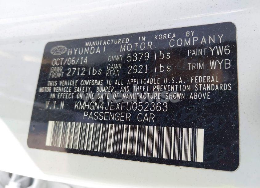 Photo 9 of 2015 Hyundai Genesis 3.8 (VIN KMHGN4JEXFU052363)