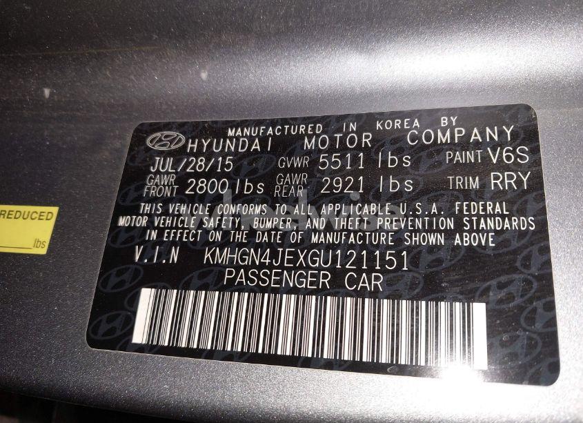 Photo 9 of 2016 Hyundai Genesis 3.8 (VIN KMHGN4JEXGU121151)