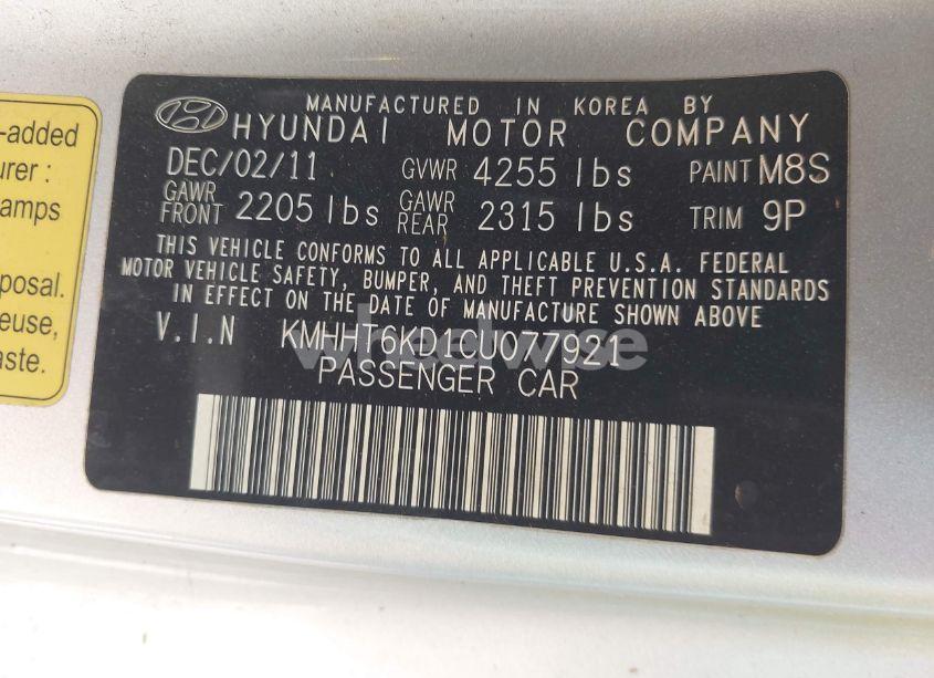 Photo 9 of 2012 Hyundai Genesis 2.0T PREMIUM (VIN KMHHT6KD1CU077921)