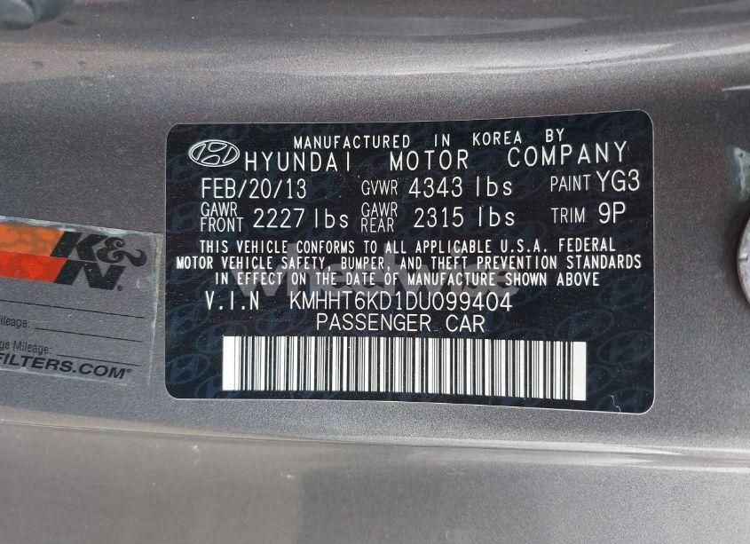 Photo 9 of 2013 Hyundai Genesis 2.0T PREMIUM (VIN KMHHT6KD1DU099404)