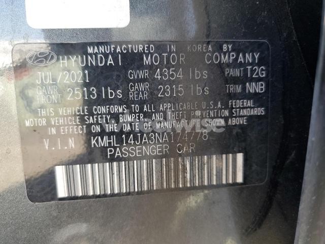 Photo 8 of 2022 HYUNDAI SONATA SEL (VIN KMHL14JA3NA174778)
