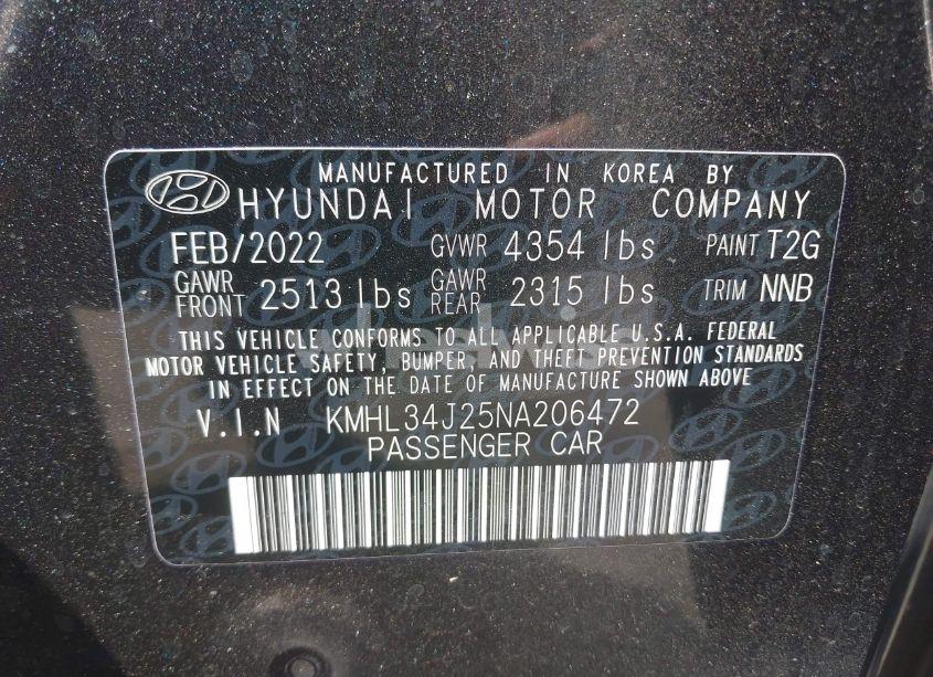 Photo 9 of 2022 Hyundai Sonata LIMITED (VIN KMHL34J25NA206472)