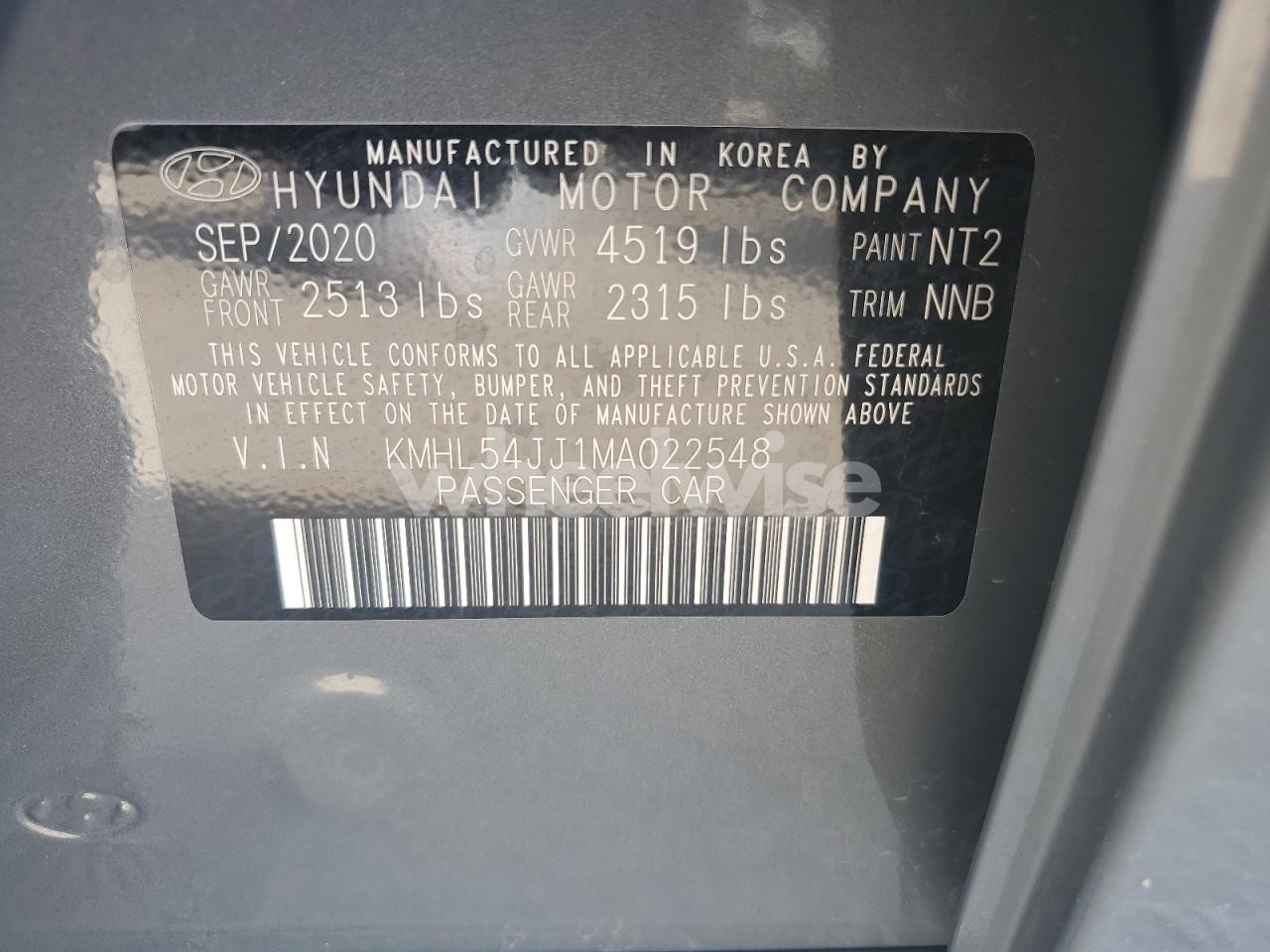 Photo 12 of 2021 HYUNDAI SONATA HYBRID (VIN KMHL54JJ1MA022548)