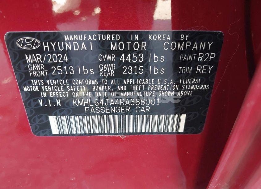 Photo 9 of 2024 Hyundai Sonata SEL (VIN KMHL64JA4RA386001)