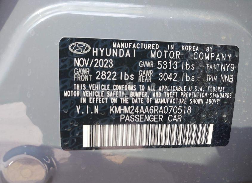 Photo 9 of 2024 Hyundai Ioniq 6 SE (VIN KMHM24AA6RA070518)