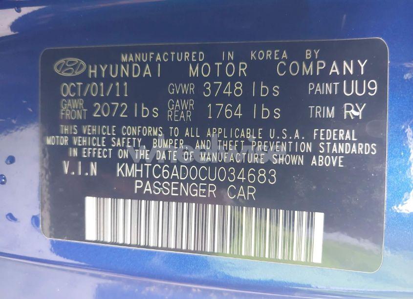 Photo 9 of 2012 Hyundai Veloster BASE W/GRAY (VIN KMHTC6AD0CU034683)