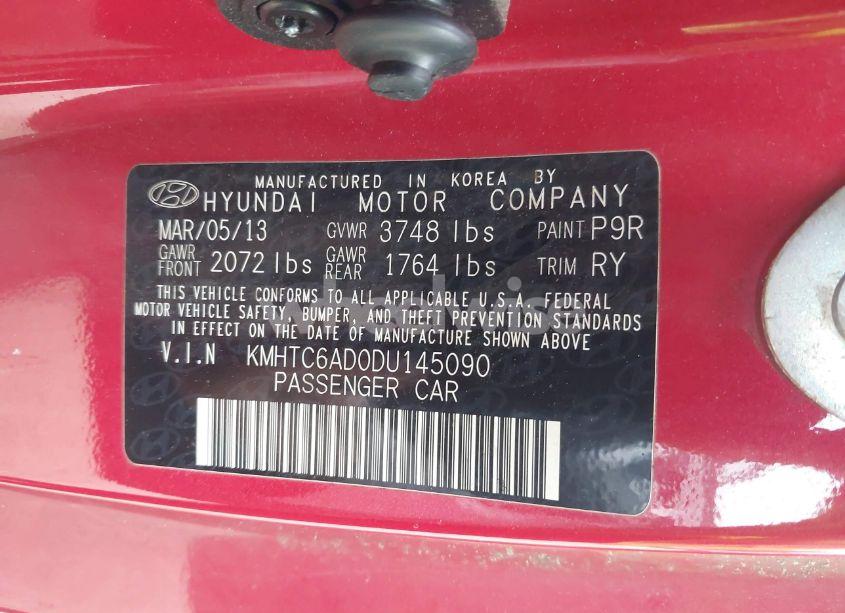 Photo 9 of 2013 Hyundai Veloster BASE W/BLACK (VIN KMHTC6AD0DU145090)