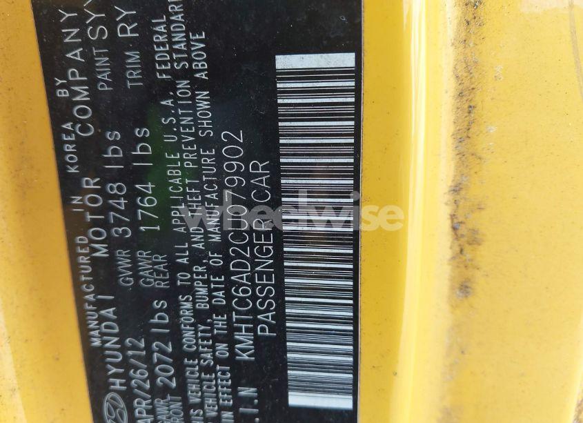 Photo 9 of 2012 Hyundai Veloster BASE W/BLACK (VIN KMHTC6AD2CU079902)