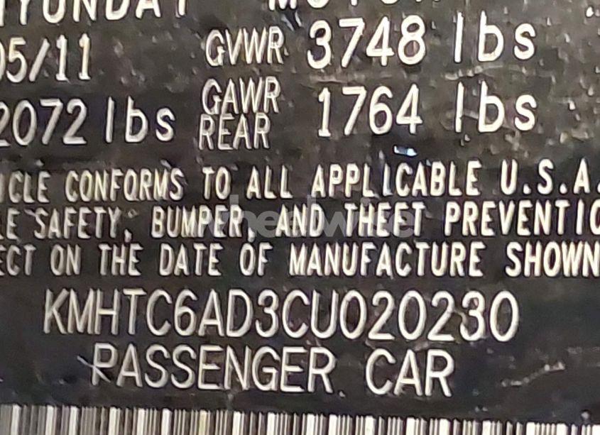 Photo 9 of 2012 Hyundai Veloster BASE W/GRAY (VIN KMHTC6AD3CU020230)