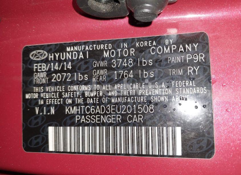 Photo 9 of 2014 Hyundai Veloster BASE W/GRAY (VIN KMHTC6AD3EU201508)