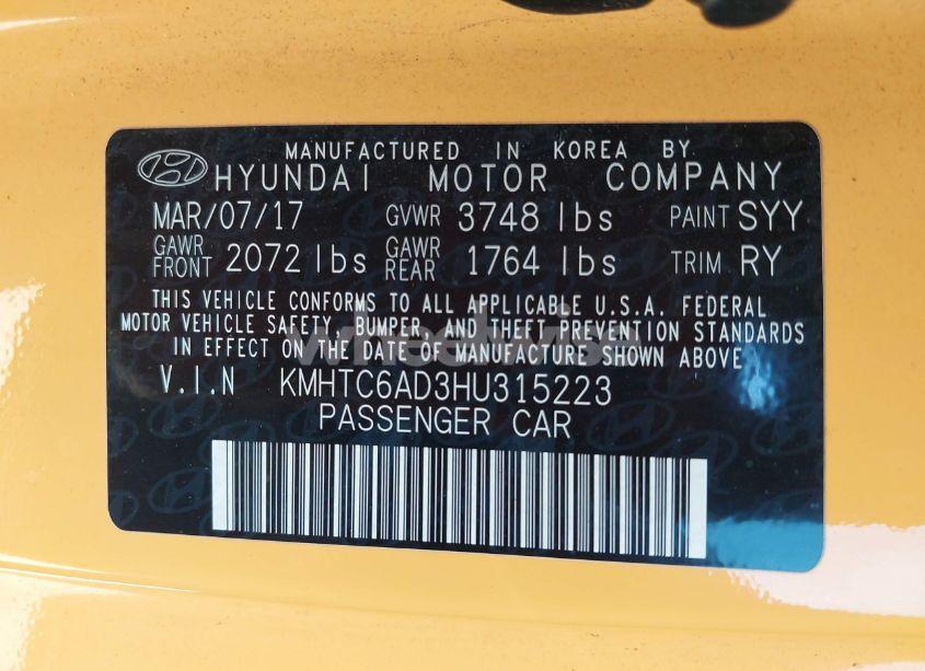 Photo 9 of 2017 Hyundai Veloster VALUE EDITION (VIN KMHTC6AD3HU315223)