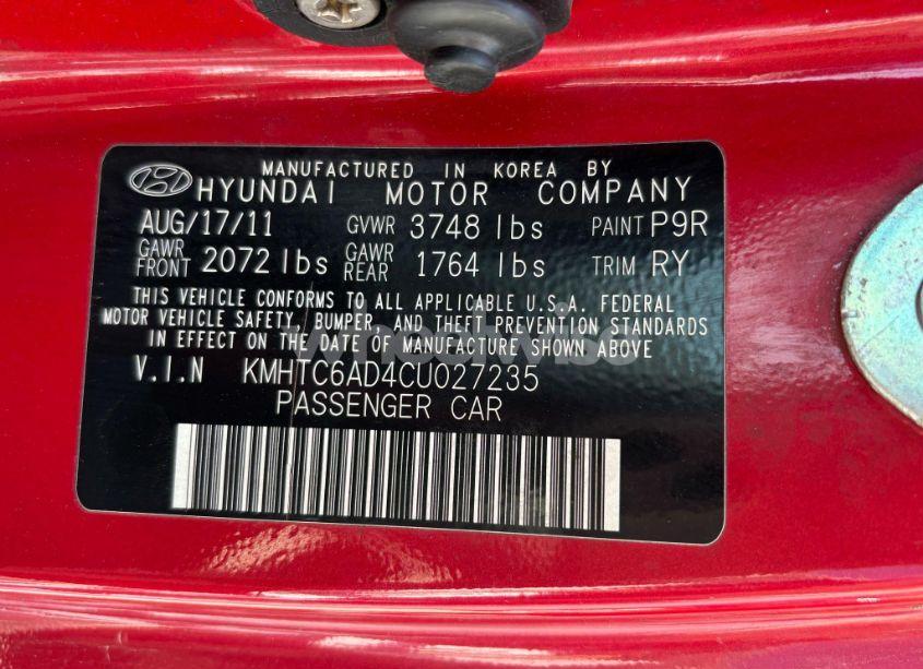 Photo 9 of 2012 Hyundai Veloster (VIN KMHTC6AD4CU027235)