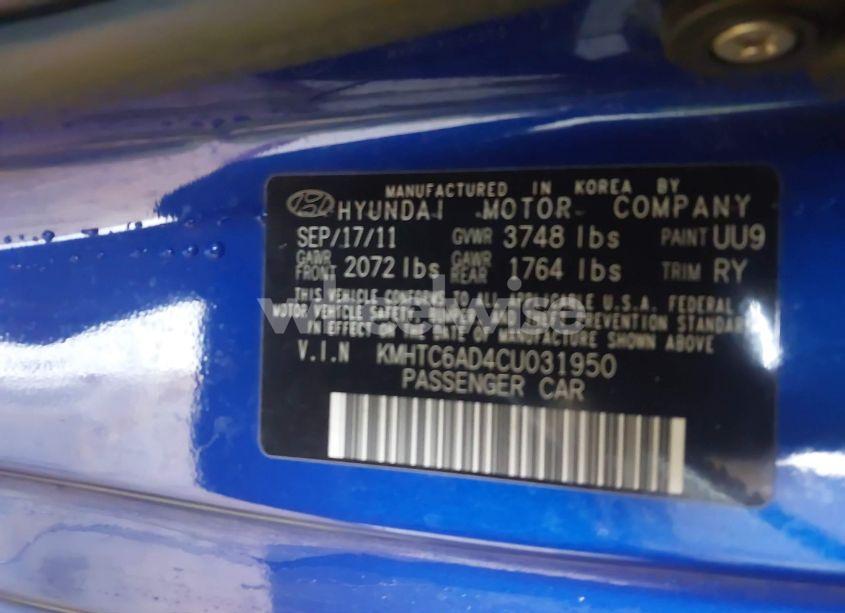 Photo 9 of 2012 Hyundai Veloster BASE W/GRAY (VIN KMHTC6AD4CU031950)