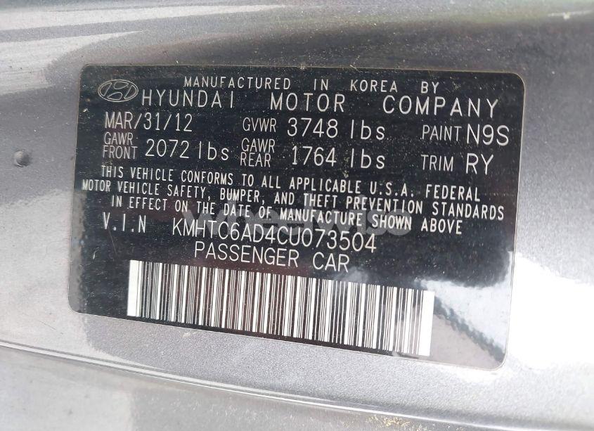 Photo 9 of 2012 Hyundai Veloster BASE W/BLACK/BASE W/GRAY/BASE W/RED/BLACK (VIN KMHTC6AD4CU073504)