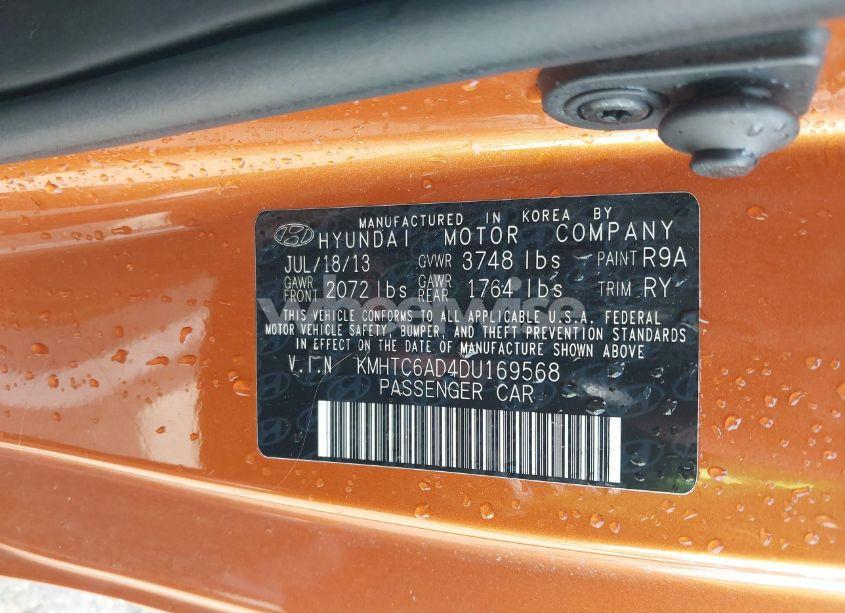 Photo 9 of 2013 Hyundai Veloster BASE W/BLACK (VIN KMHTC6AD4DU169568)