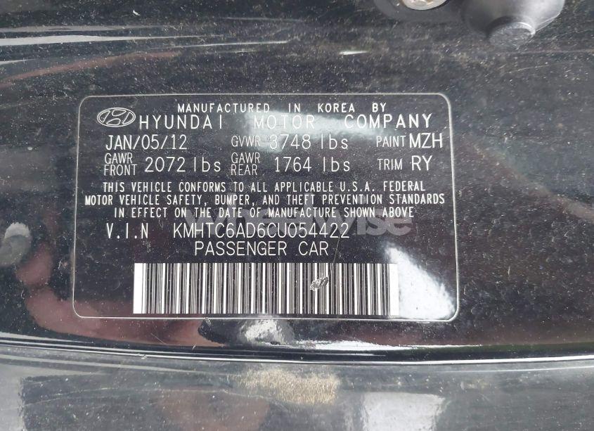 Photo 9 of 2012 Hyundai Veloster BASE W/GRAY (VIN KMHTC6AD6CU054422)