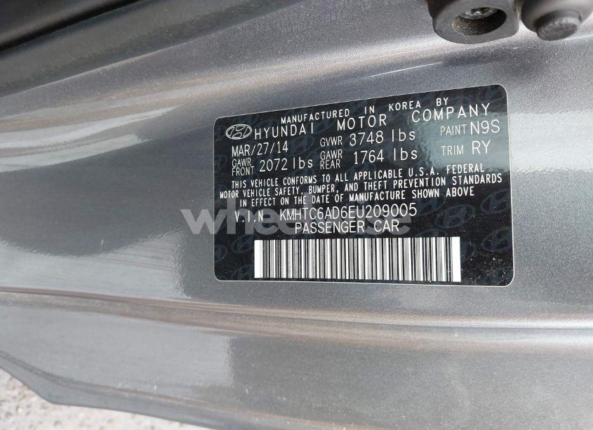 Photo 9 of 2014 Hyundai Veloster BASE W/BLACK (VIN KMHTC6AD6EU209005)