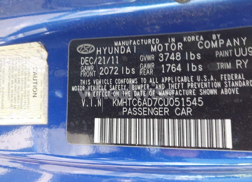 Photo 9 of 2012 Hyundai Veloster BLACK INT (VIN KMHTC6AD7CU051545)