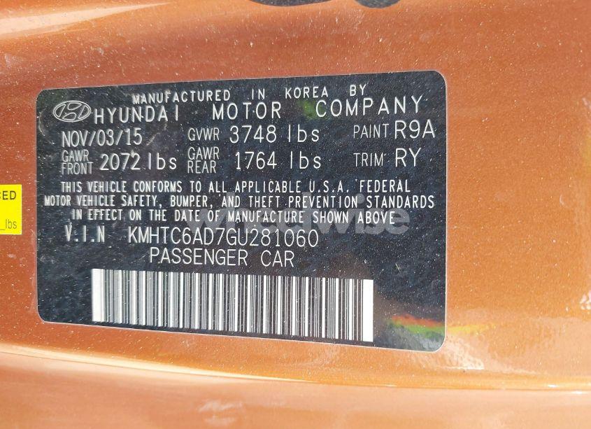 Photo 9 of 2016 Hyundai Veloster (VIN KMHTC6AD7GU281060)