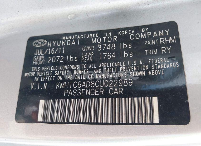 Photo 9 of 2012 Hyundai Veloster BASE W/BLACK (VIN KMHTC6AD8CU022989)