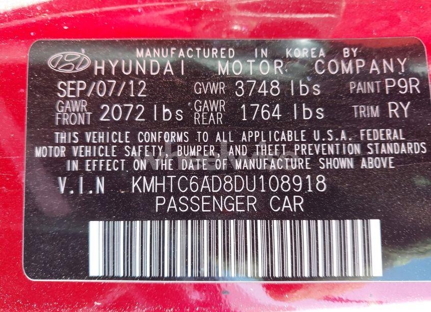 Photo 9 of 2013 Hyundai Veloster BASE W/GRAY (VIN KMHTC6AD8DU108918)