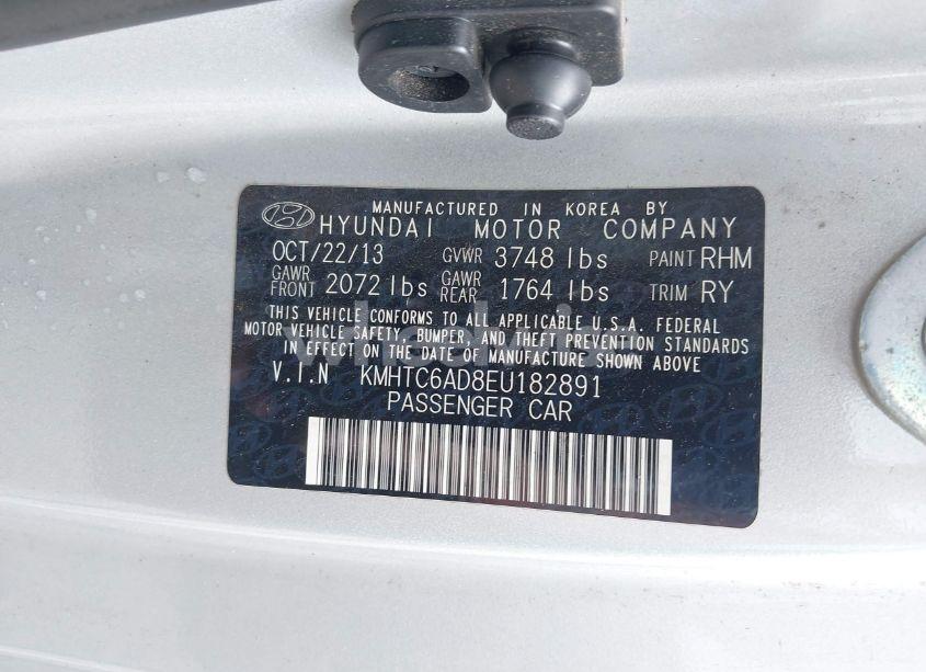 Photo 9 of 2014 Hyundai Veloster BASE W/BLACK (VIN KMHTC6AD8EU182891)