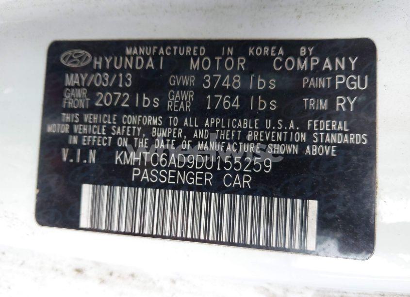 Photo 9 of 2013 Hyundai Veloster BASE W/BLACK (VIN KMHTC6AD9DU155259)