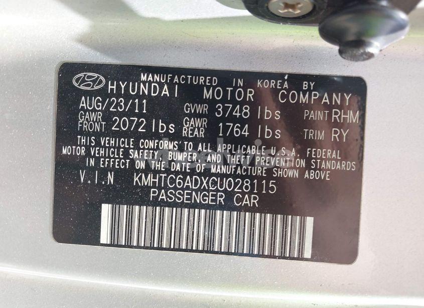 Photo 9 of 2012 Hyundai Veloster BASE W/BLACK (VIN KMHTC6ADXCU028115)