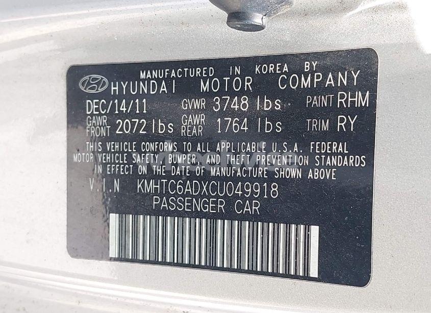 Photo 9 of 2012 Hyundai Veloster BASE W/BLACK (VIN KMHTC6ADXCU049918)