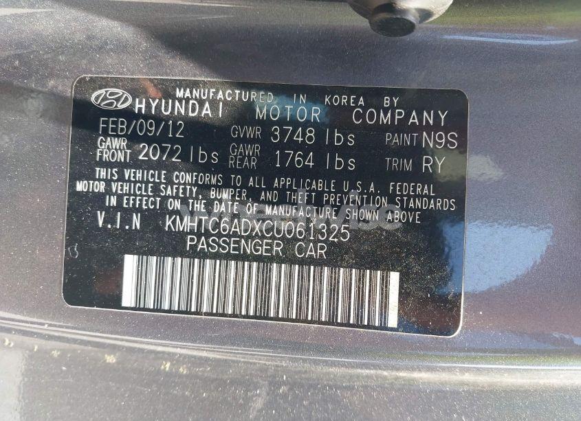 Photo 9 of 2012 Hyundai Veloster BASE W/BLACK (VIN KMHTC6ADXCU061325)