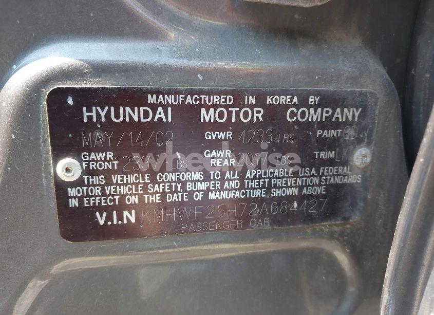 Photo 9 of 2002 Hyundai Sonata GLS (VIN KMHWF25H72A684427)
