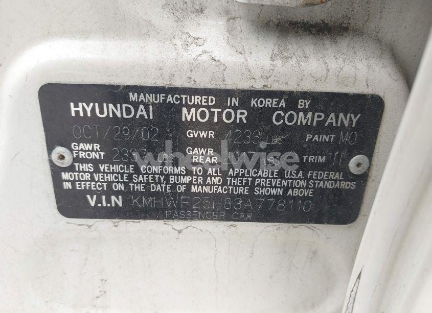 Photo 9 of 2003 Hyundai Sonata BASE W/2.7L V6 (VIN KMHWF25H83A778110)