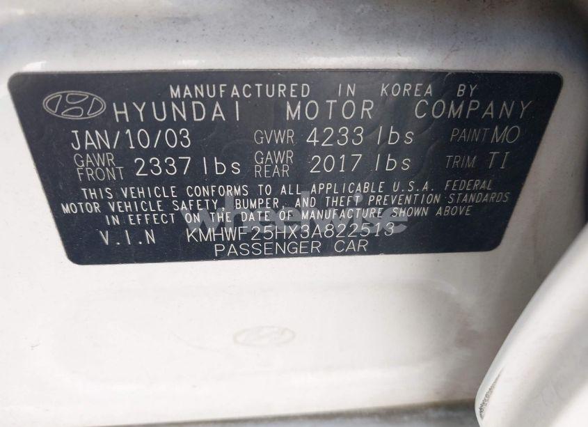 Photo 9 of 2003 Hyundai Sonata BASE W/2.7L V6 (VIN KMHWF25HX3A822513)