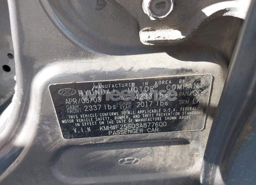 Photo 9 of 2003 Hyundai Sonata (VIN KMHWF25S03A877600)