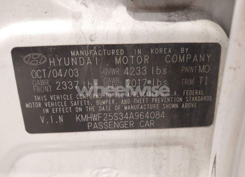 Photo 9 of 2004 Hyundai Sonata (VIN KMHWF25S34A964084)