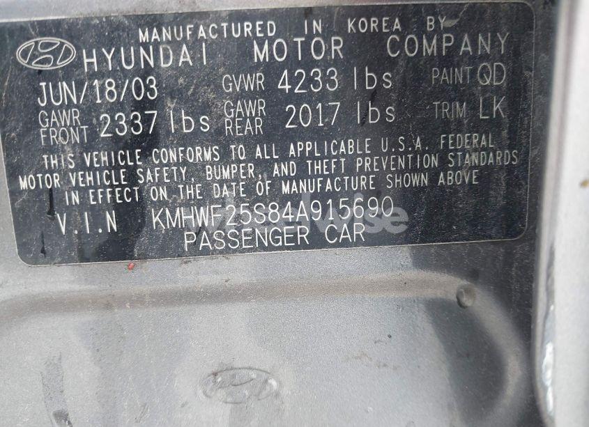 Photo 9 of 2004 Hyundai Sonata (VIN KMHWF25S84A915690)