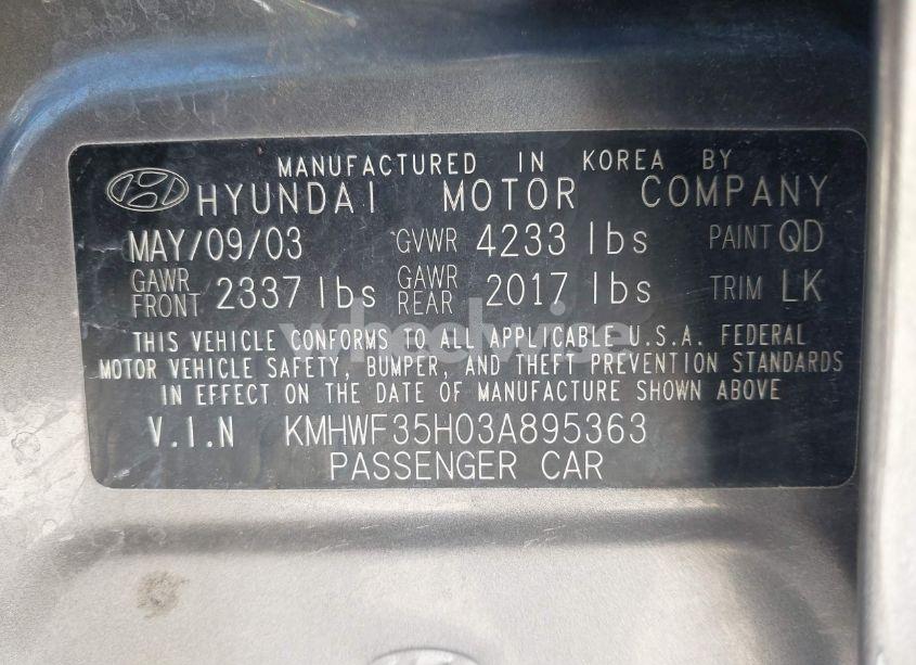 Photo 9 of 2003 Hyundai Sonata GLS/LX (VIN KMHWF35H03A895363)